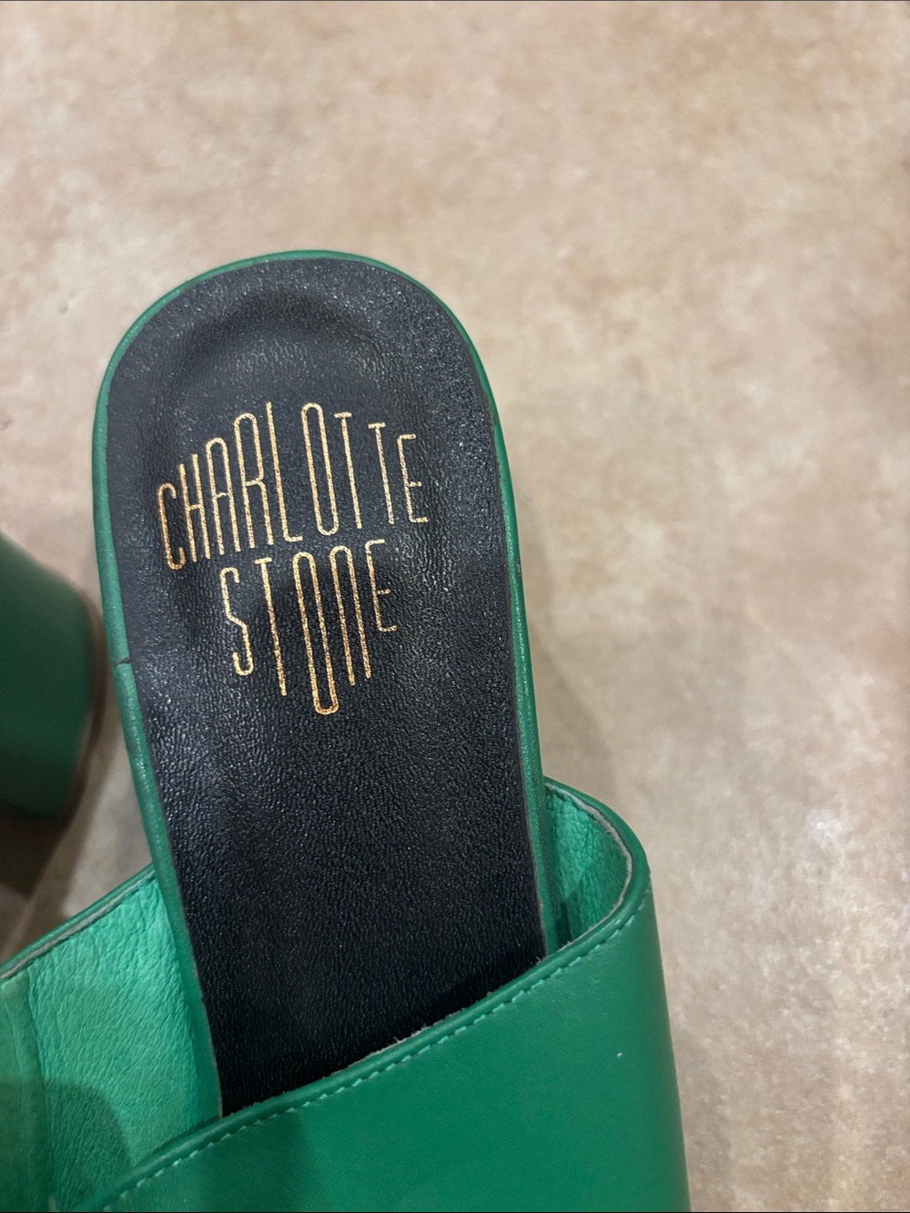 Charlotte Stone Green Leather Platform Heeled Sandals - Picture 3 of 7